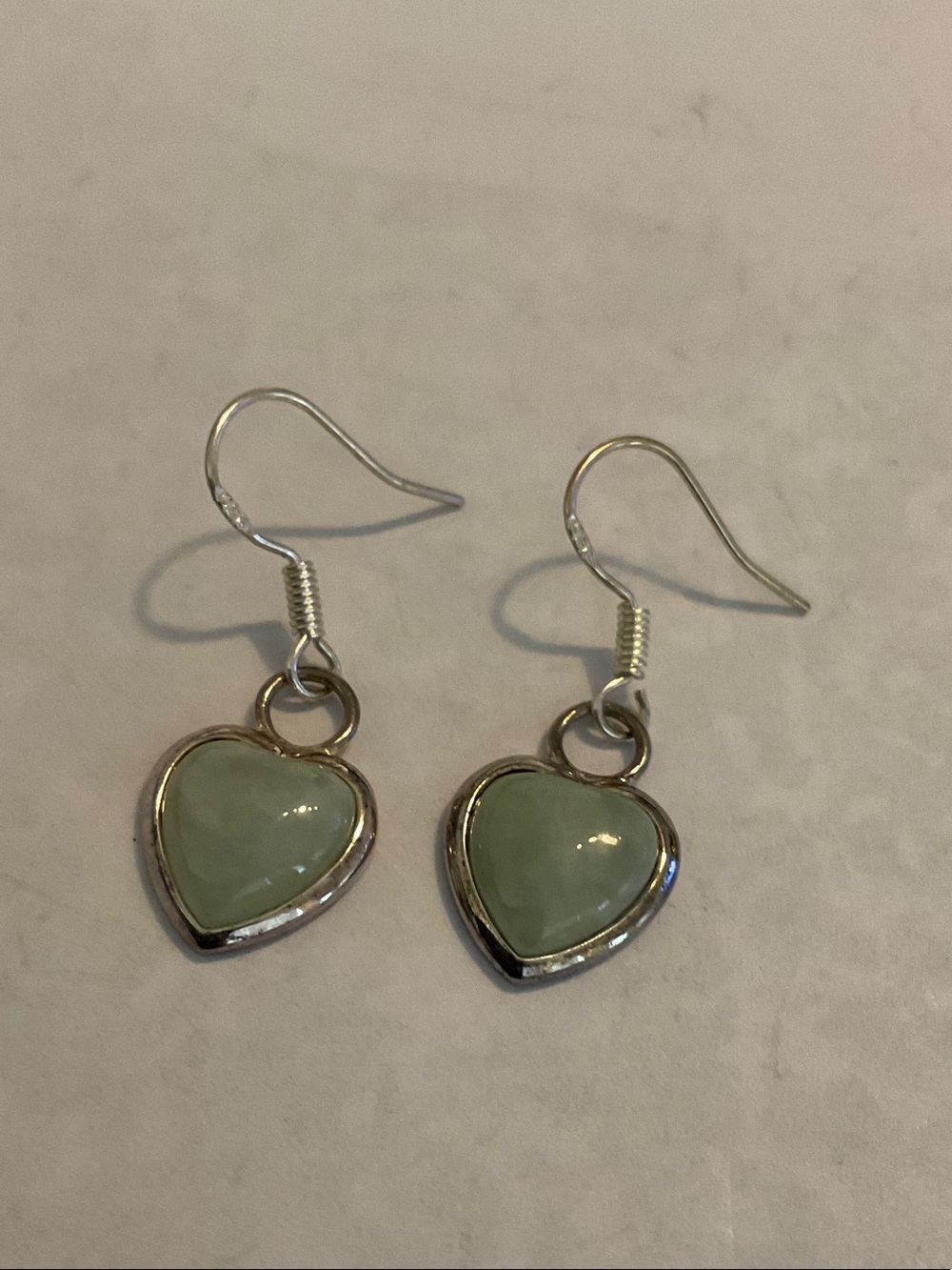 Sterling silver heart genuine jade hook earrings